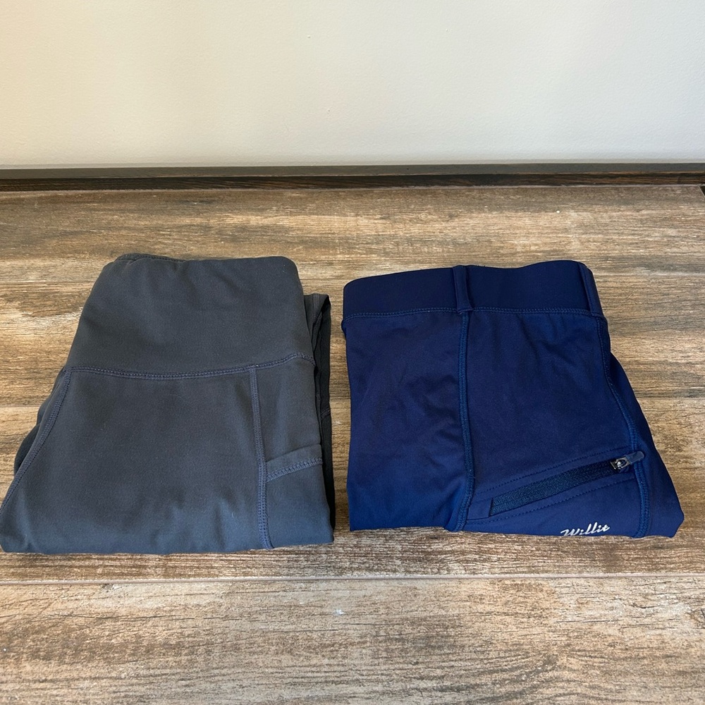 Willit 2 Pair Ladies Size Small Leggings Pants Gray &Navy Blue. Pull on pants